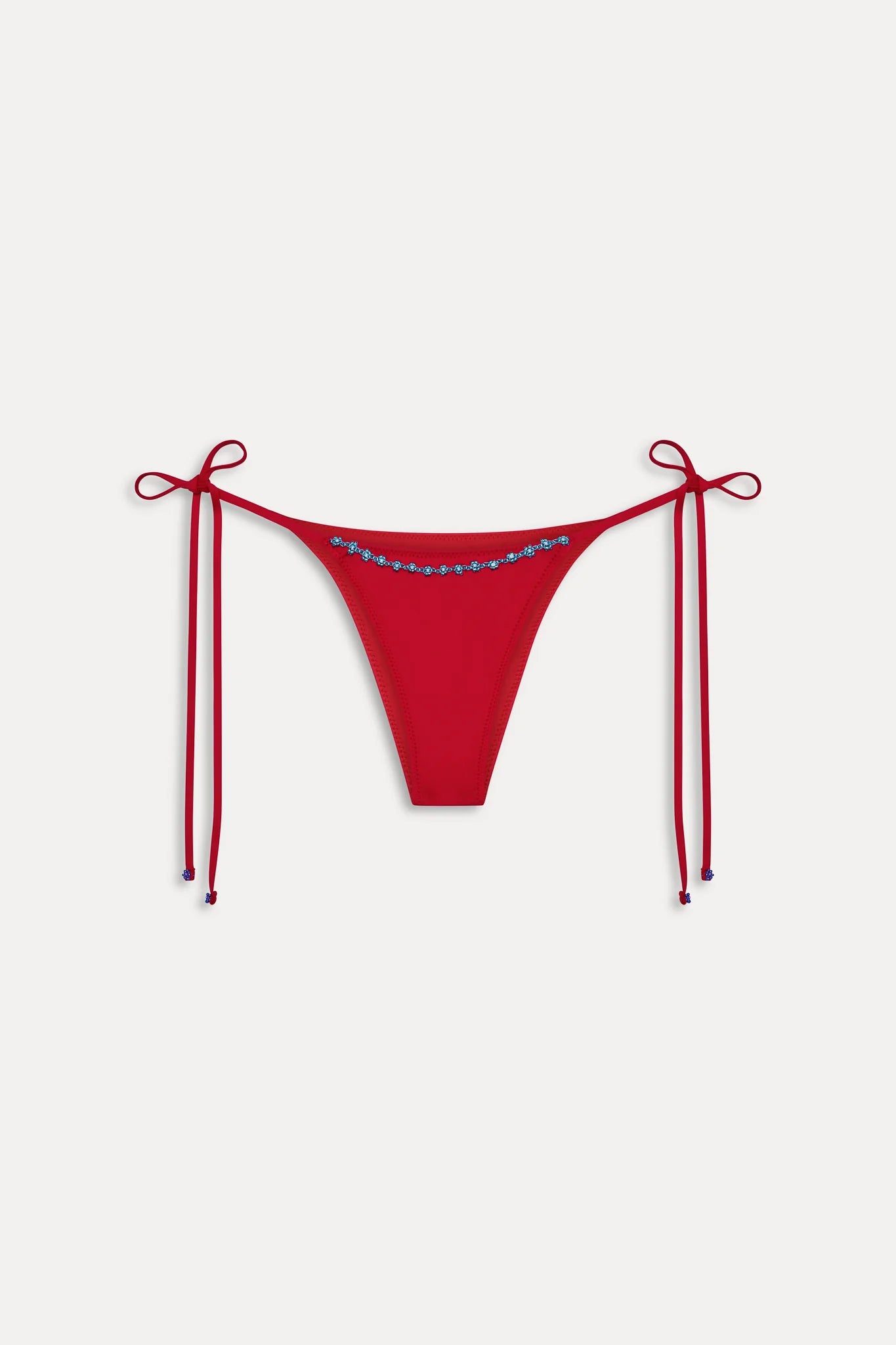 Beaded tie side bikini bottom in red