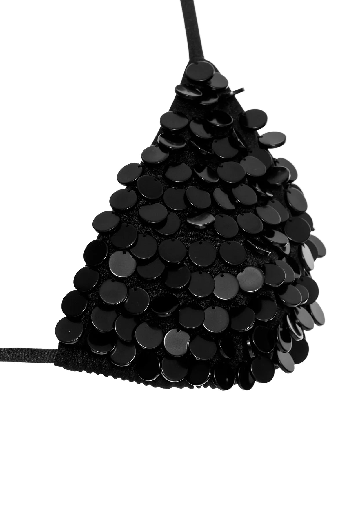 Black sequin covered triangle top with adjustable straps