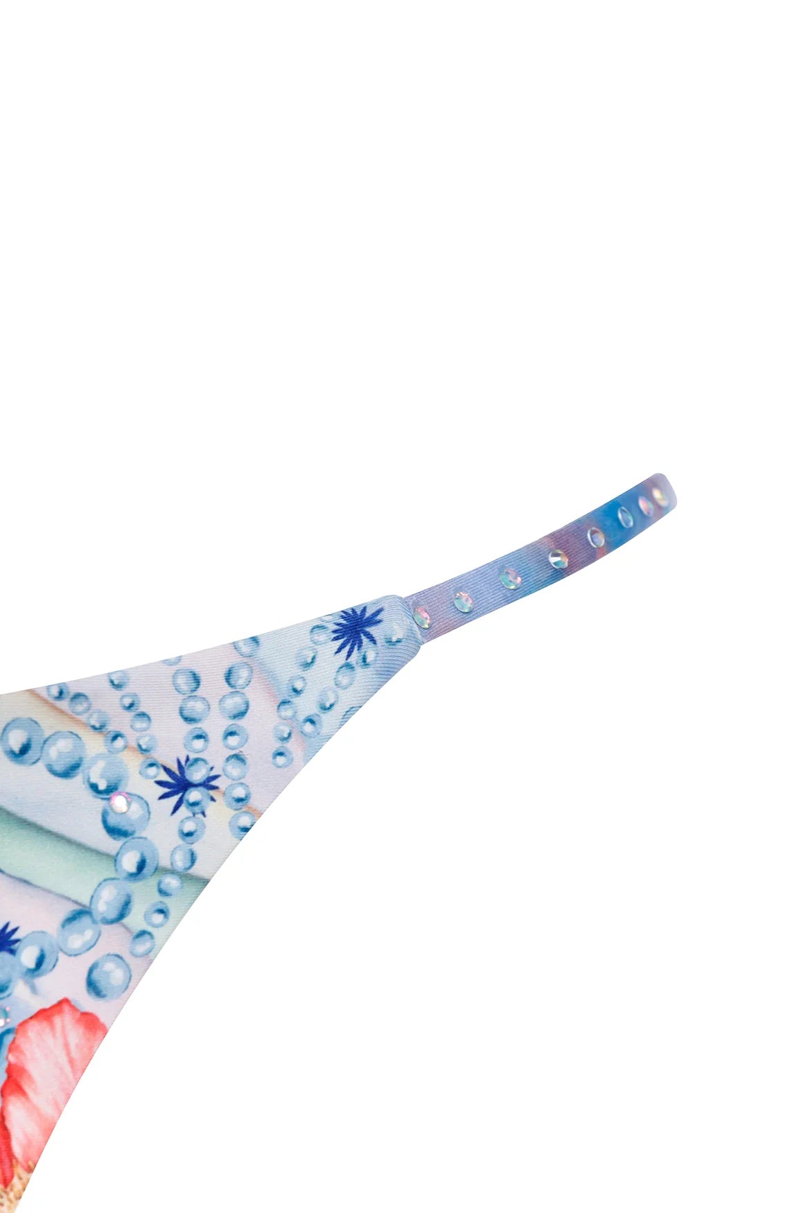 Minimal coverage bottom with thin beaded straps on the side in multicolor print