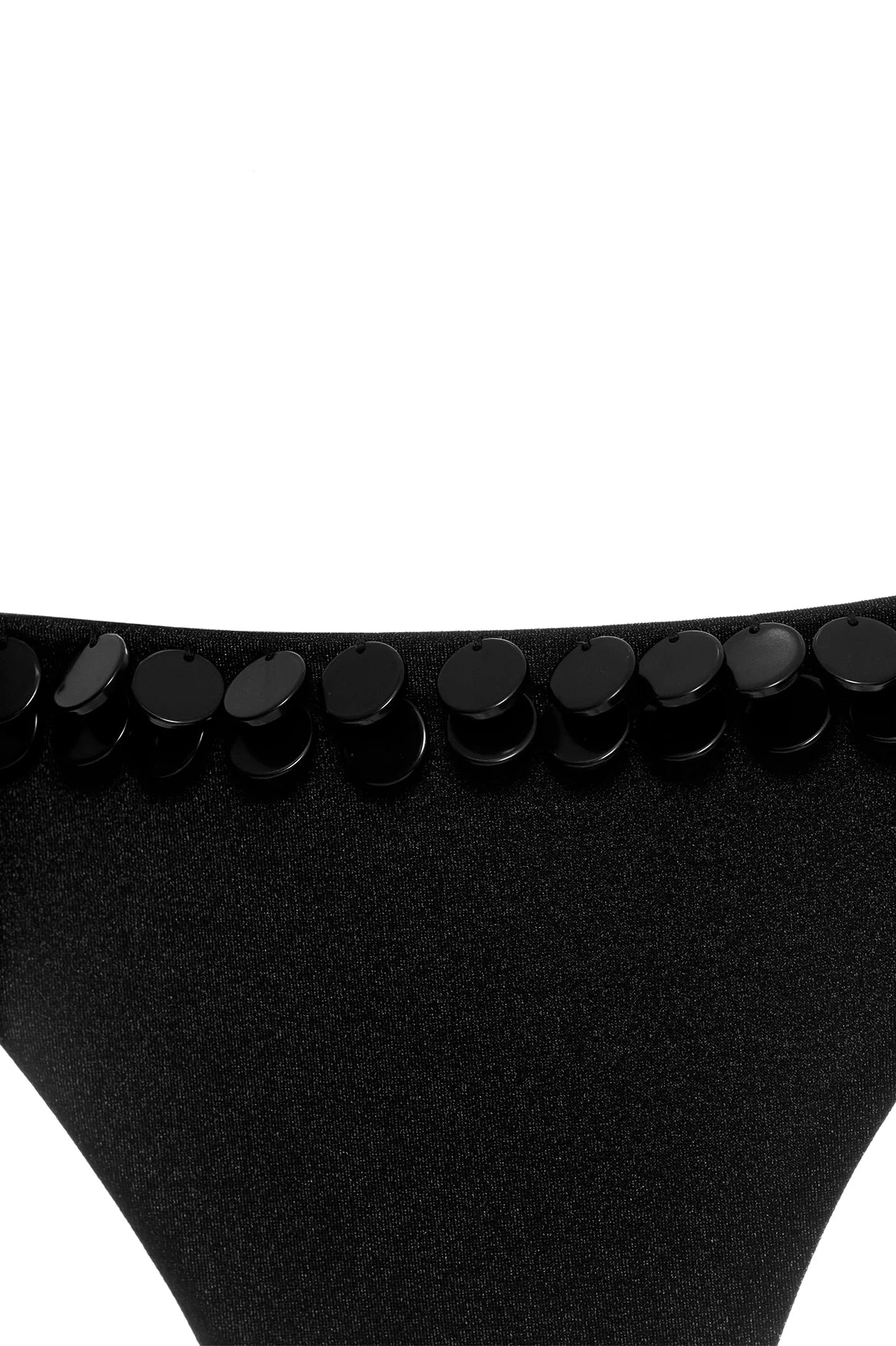 Minimal coverage black tie side bottom with decorative beaded trim