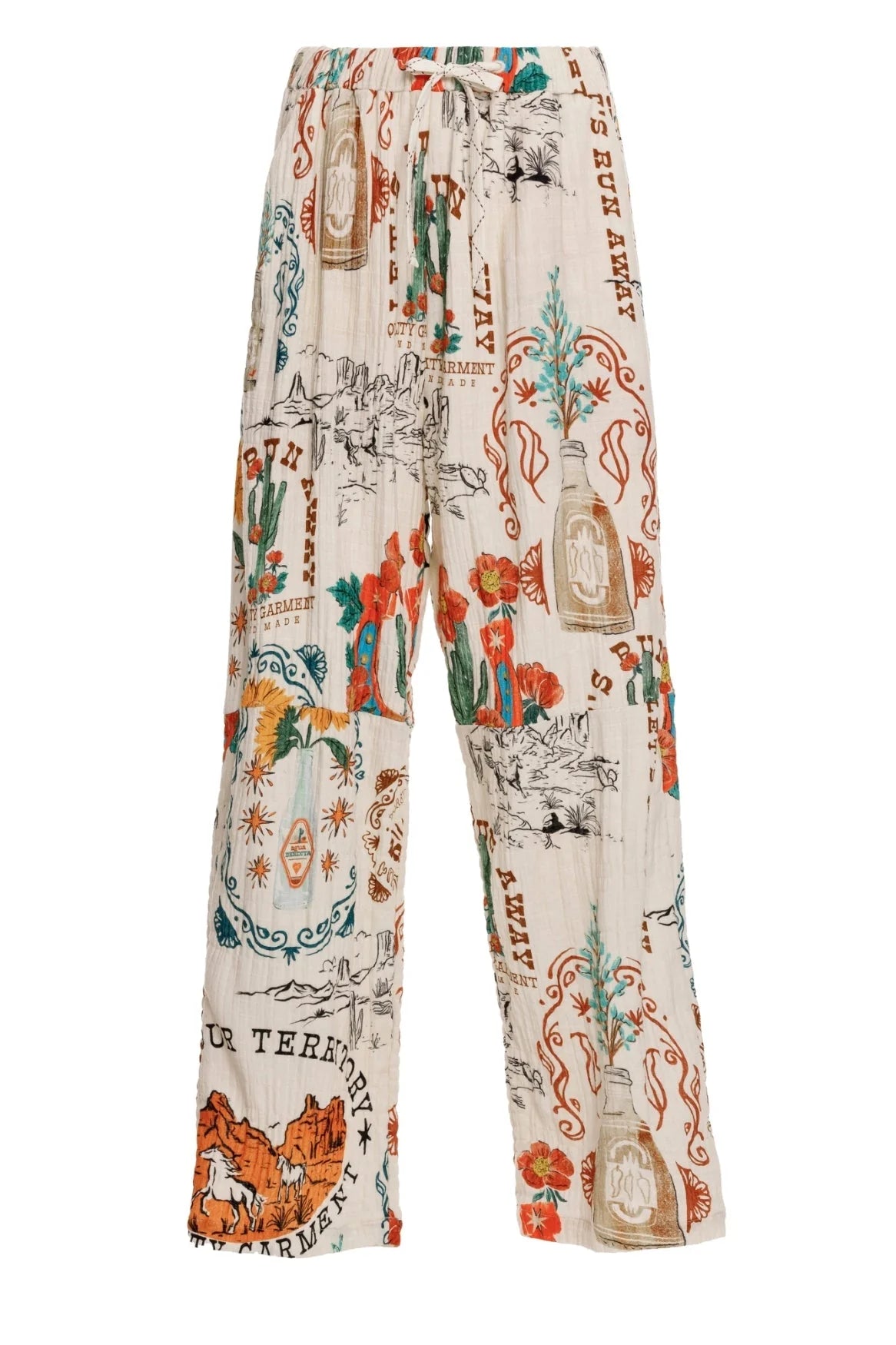 Cotton drawstring pants in multicolor print