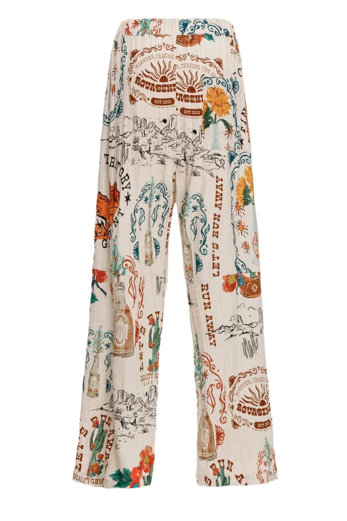 Cotton drawstring pants in multicolor print