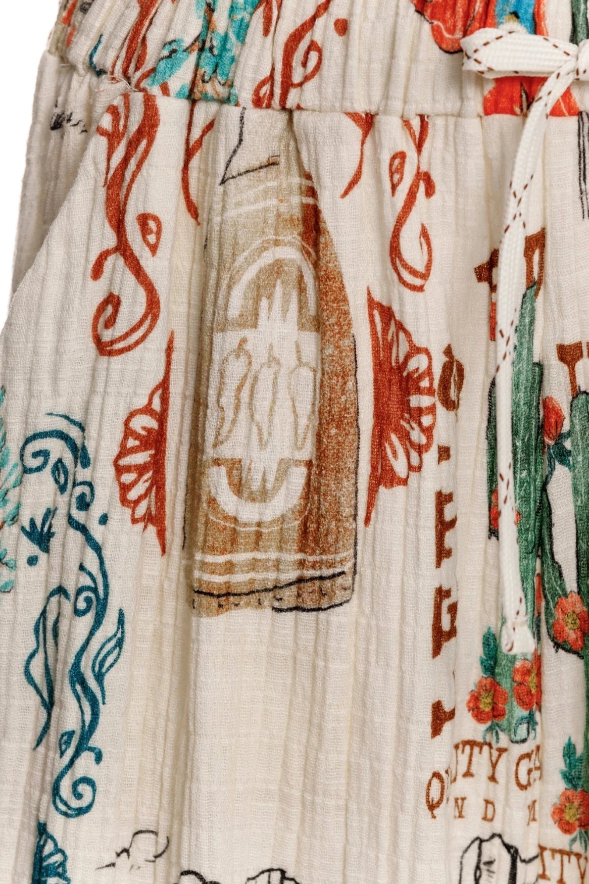 Cotton drawstring pants in multicolor print