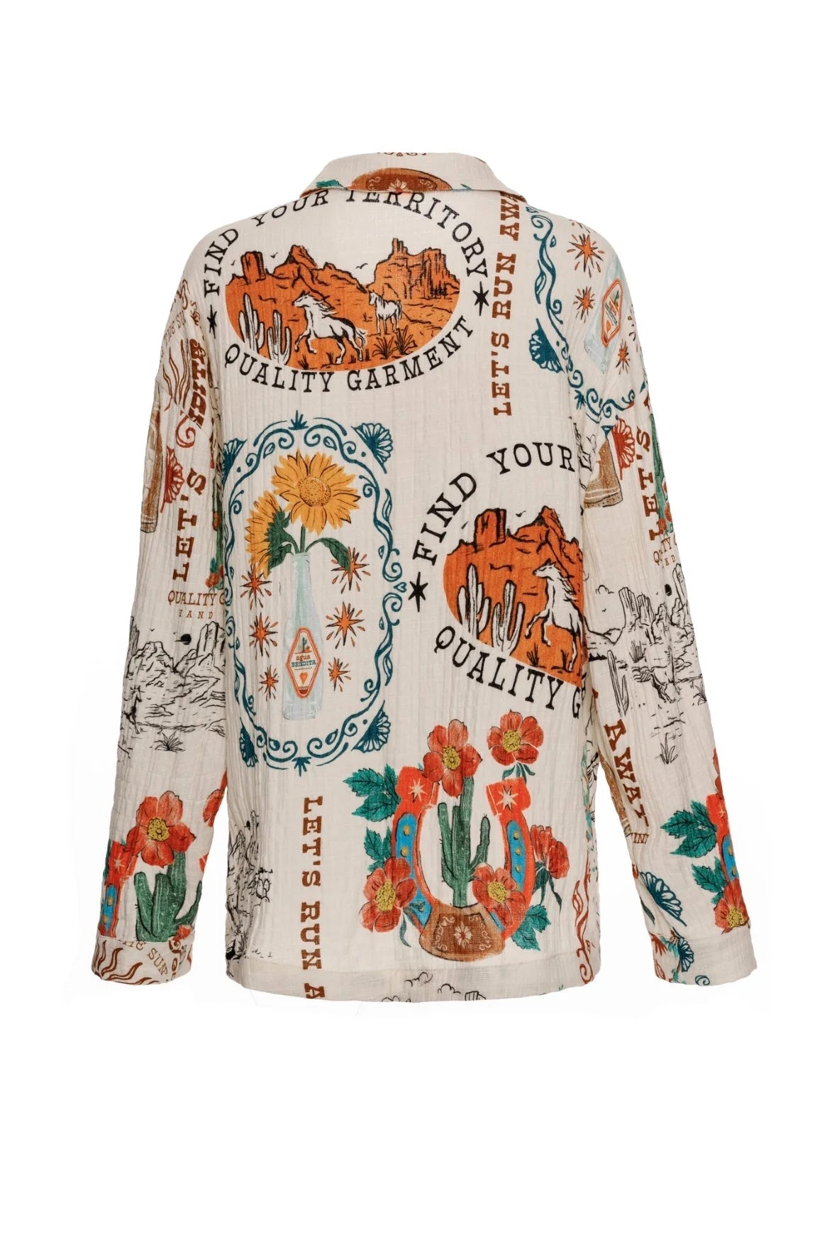 Button down collared shirt with colorful print