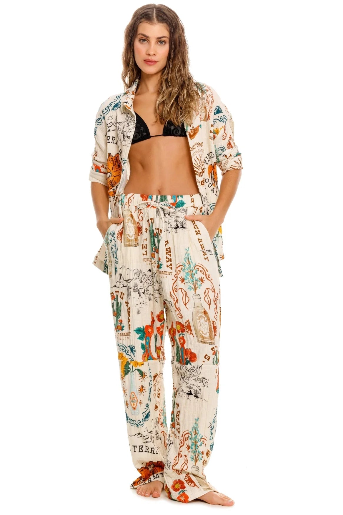 Button down collared shirt with colorful print