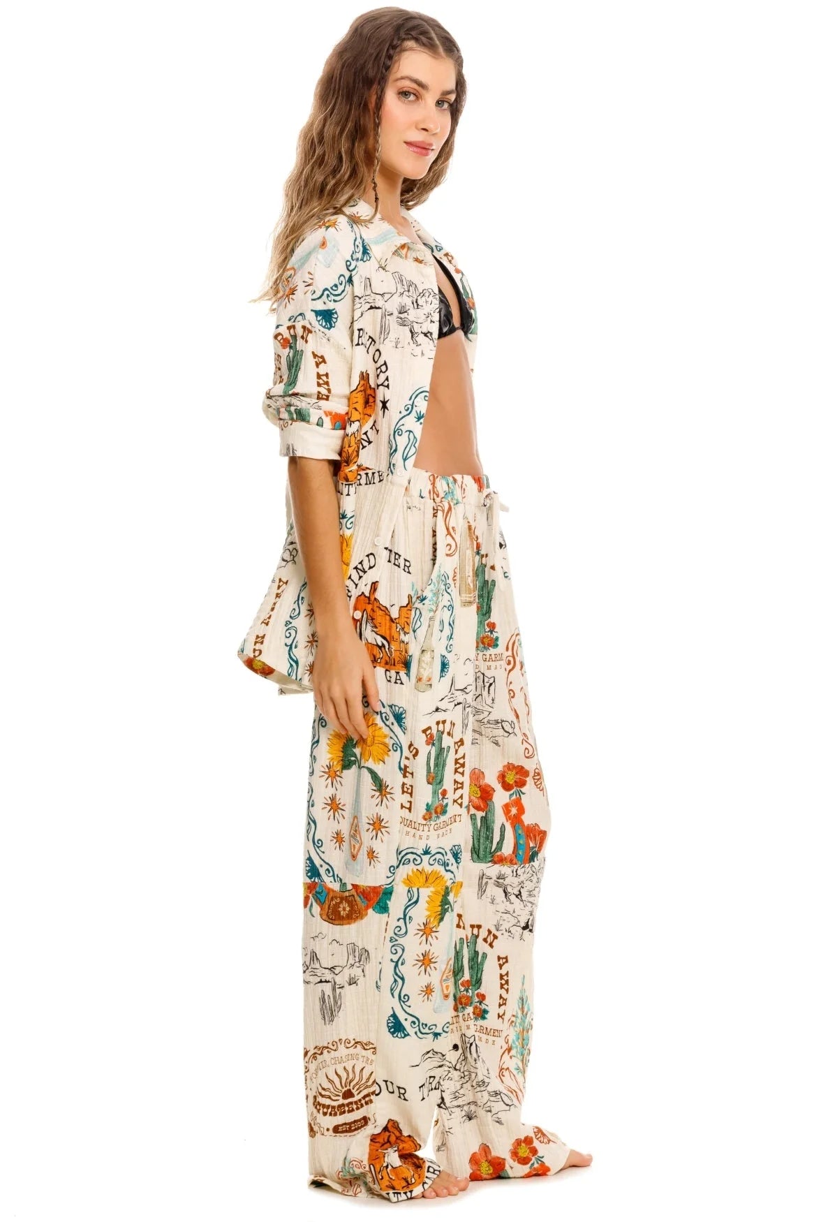 Button down collared shirt with colorful print