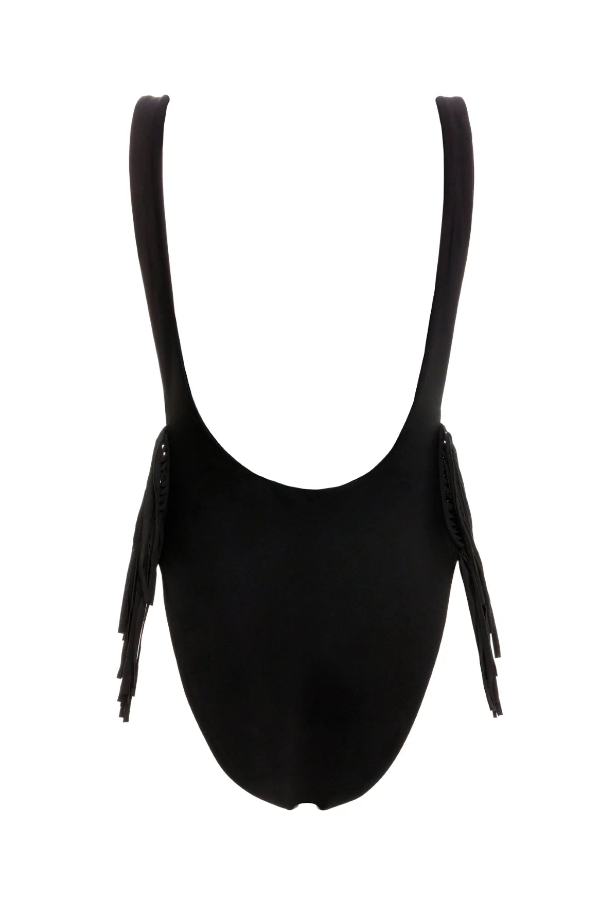 Tasseled scoop neck one piece in black