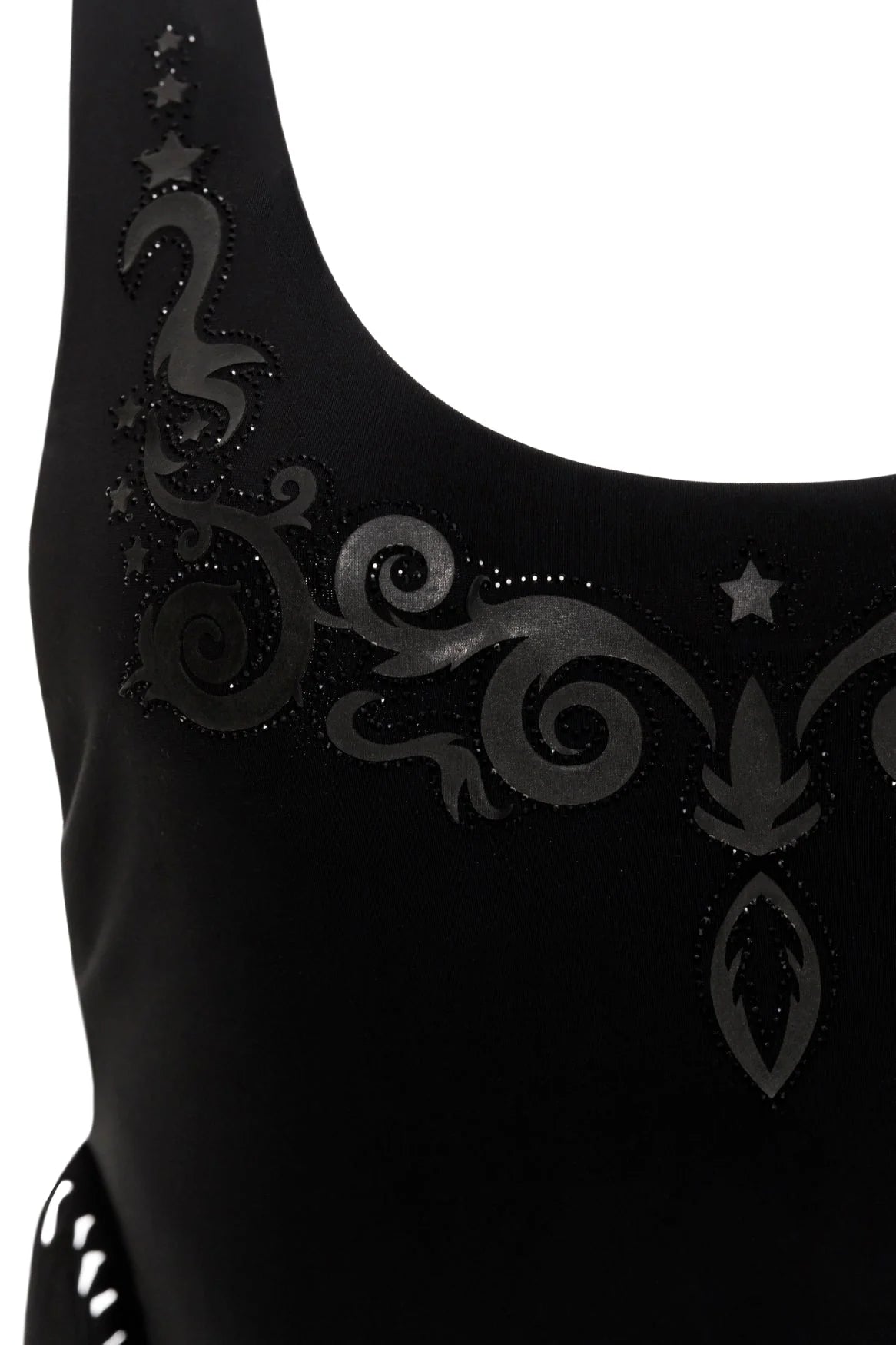 Tasseled scoop neck one piece in black