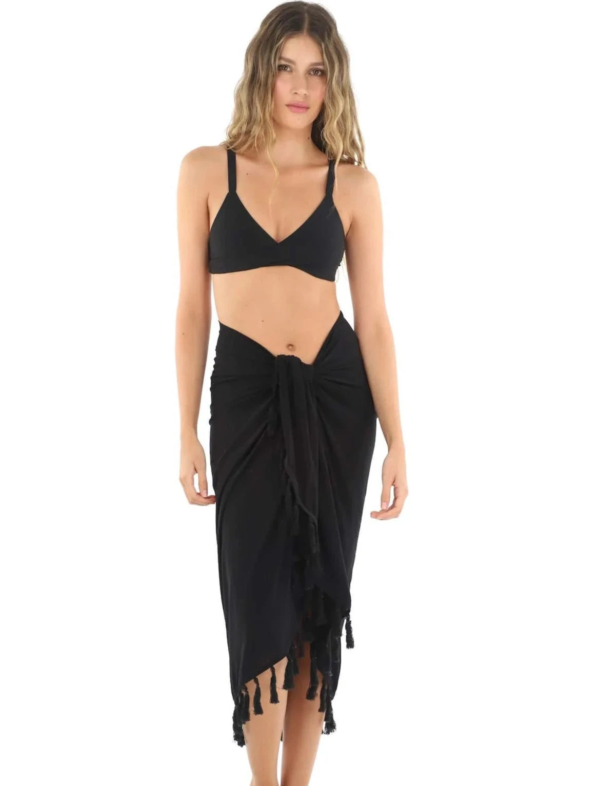 Long black sarong with tassels