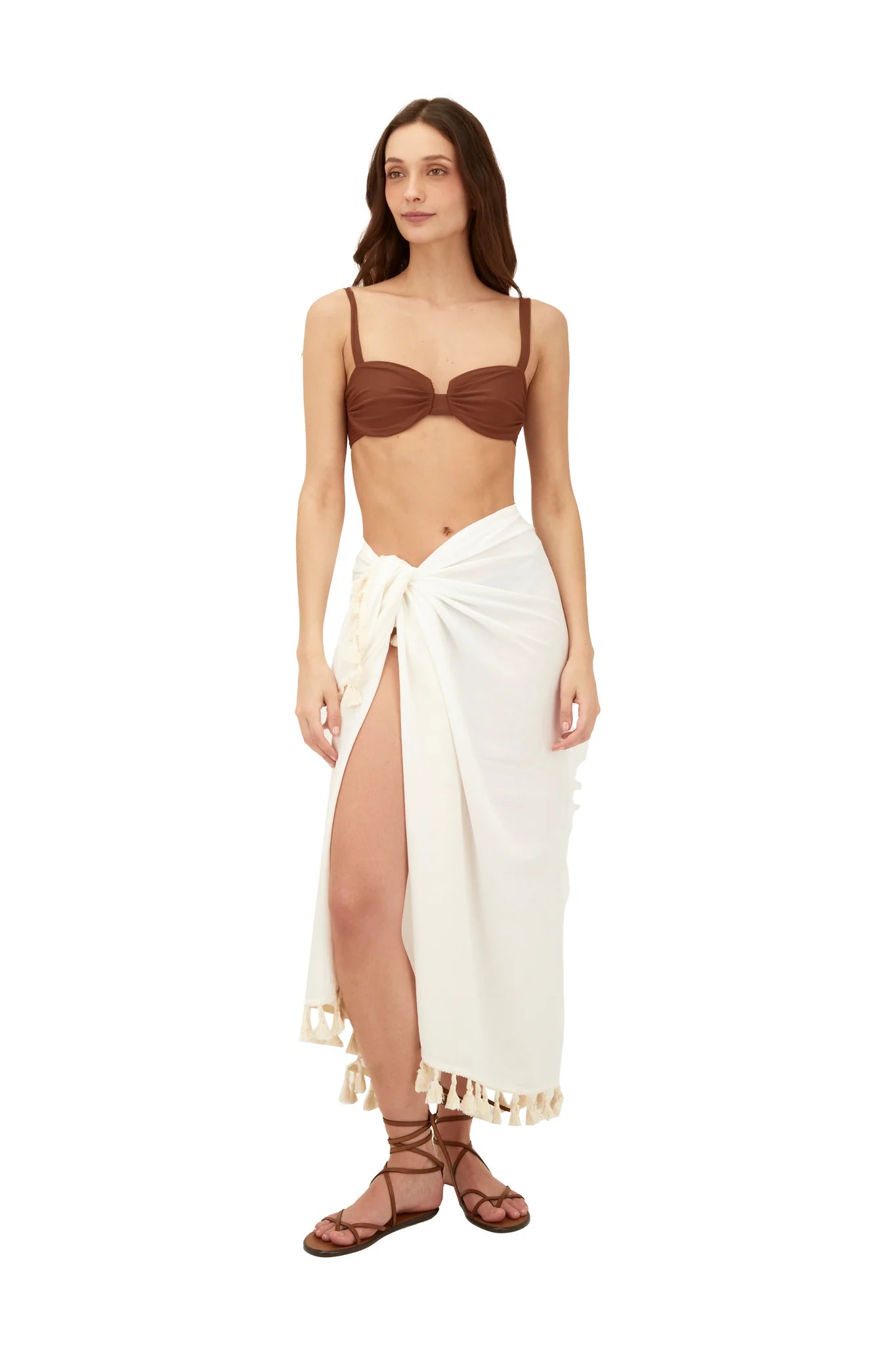 Long white sarong with tasseled edges