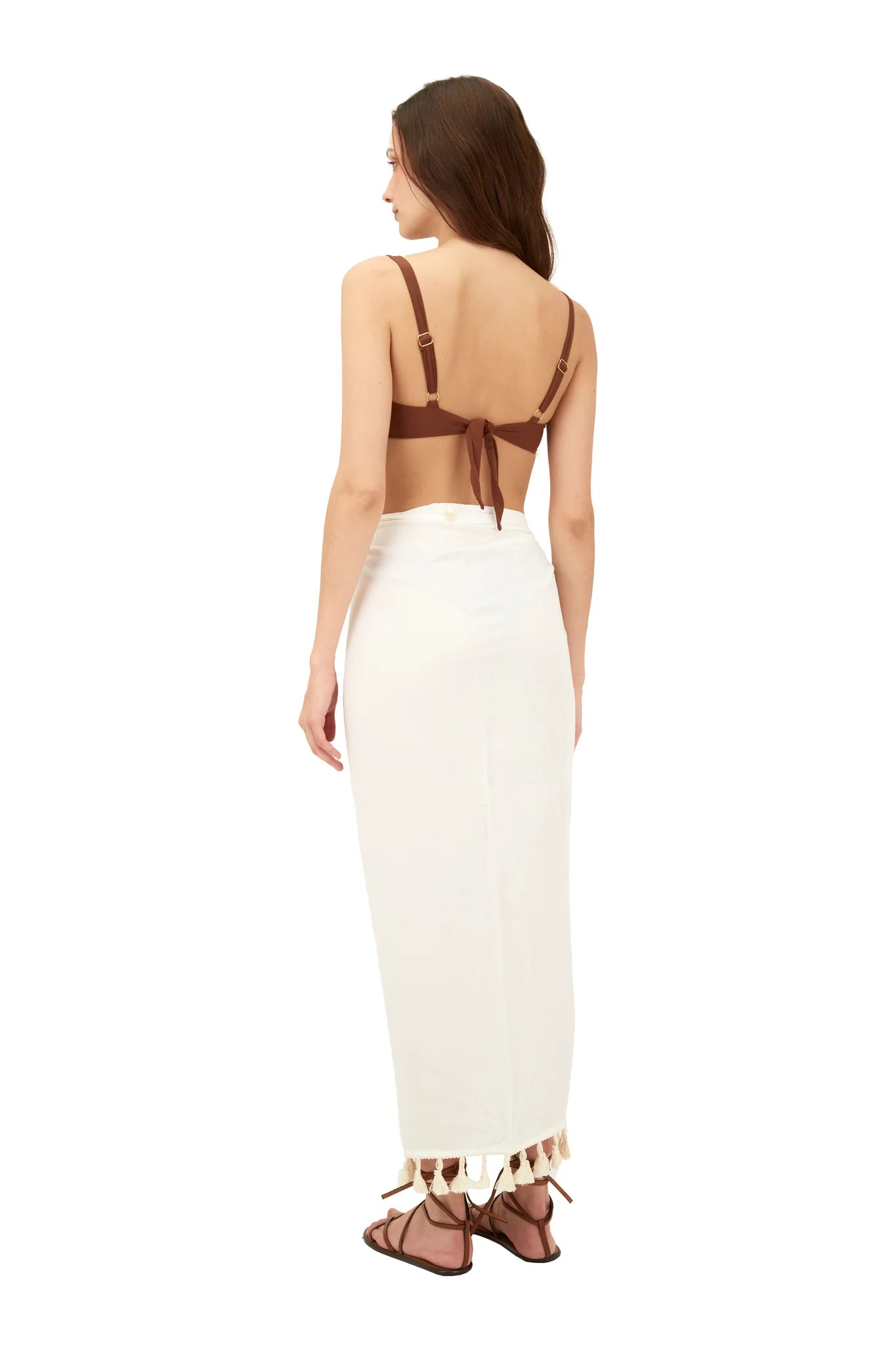 Long white sarong with tasseled edges