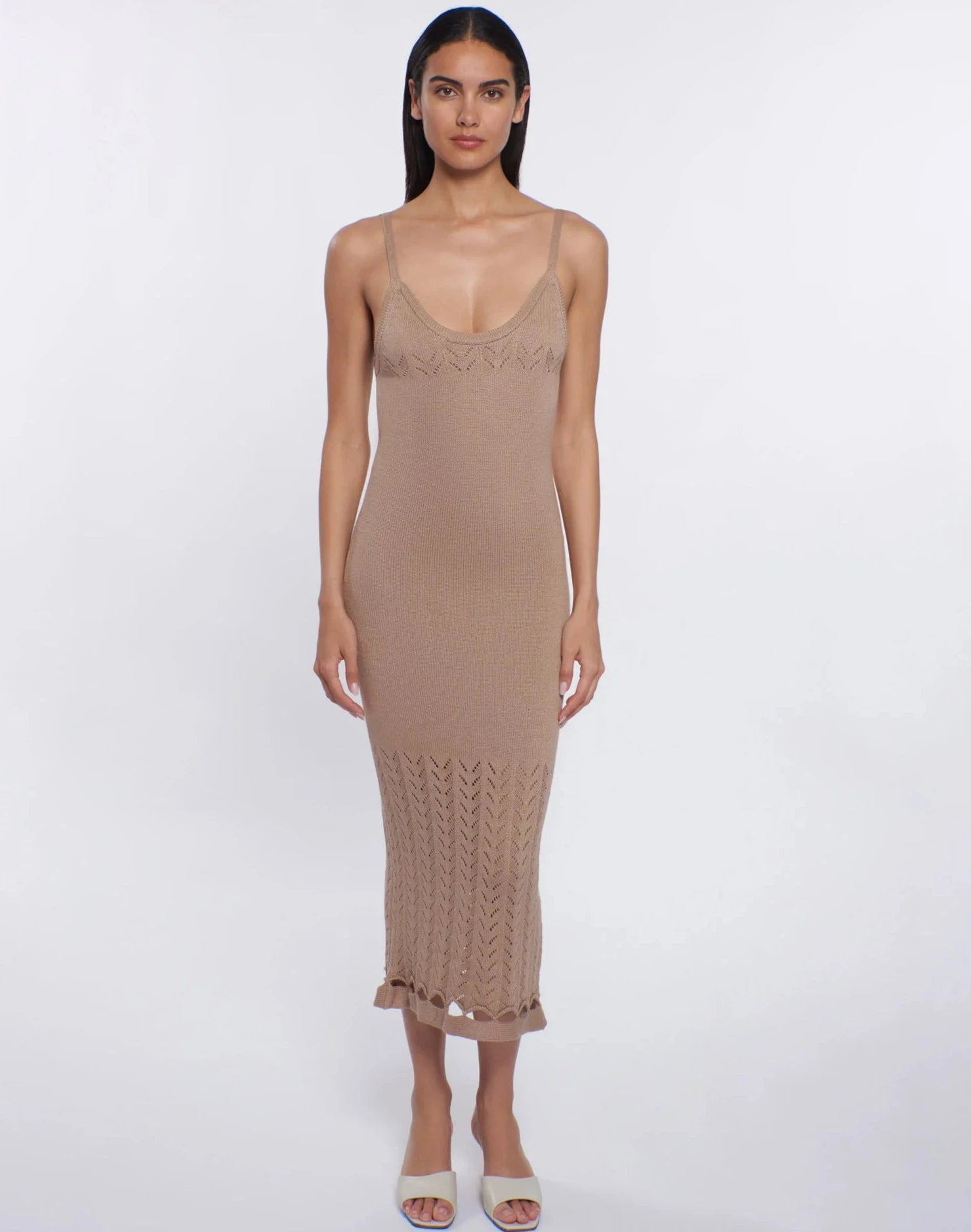 Light Brown Knit Midi Dress