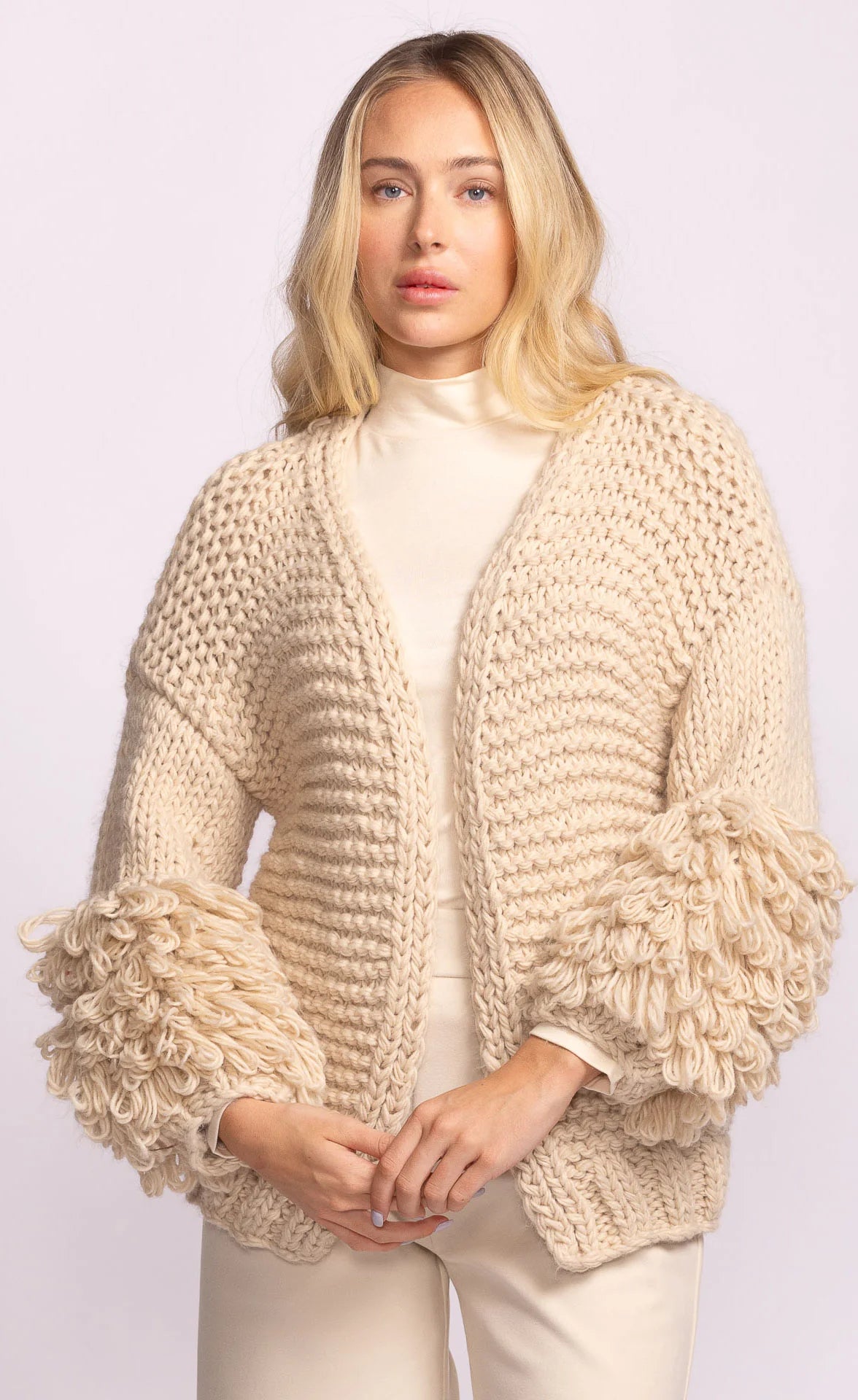 Chunky knit cardigan in Beige