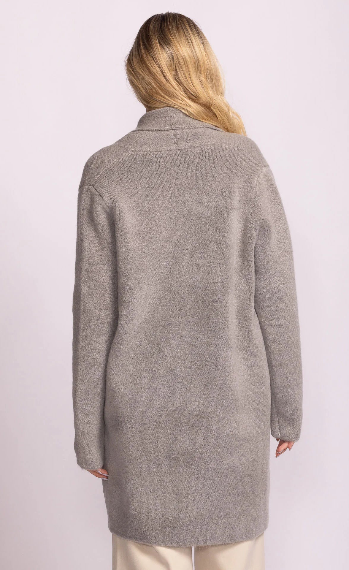 Long gray winter jacket with pockets