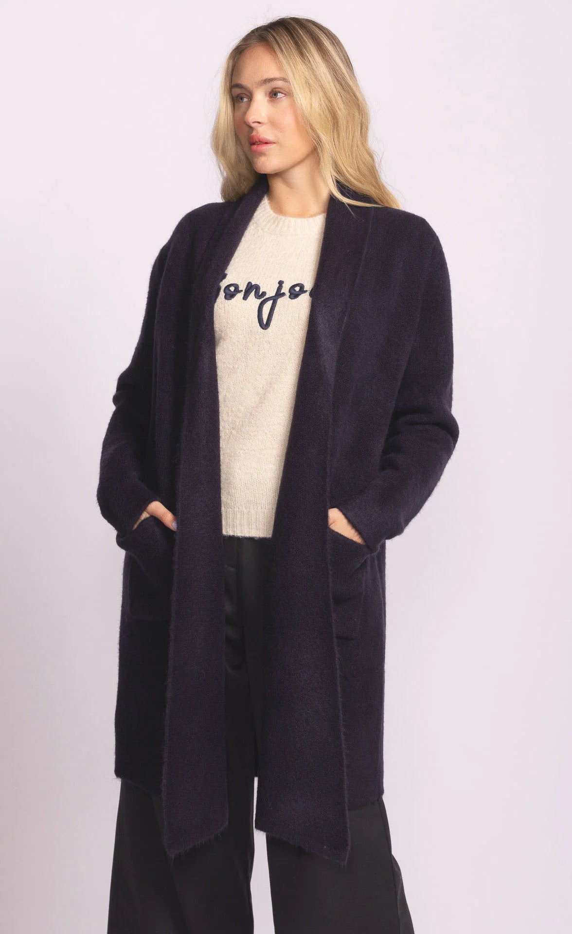 Long winter jacket in dark blue