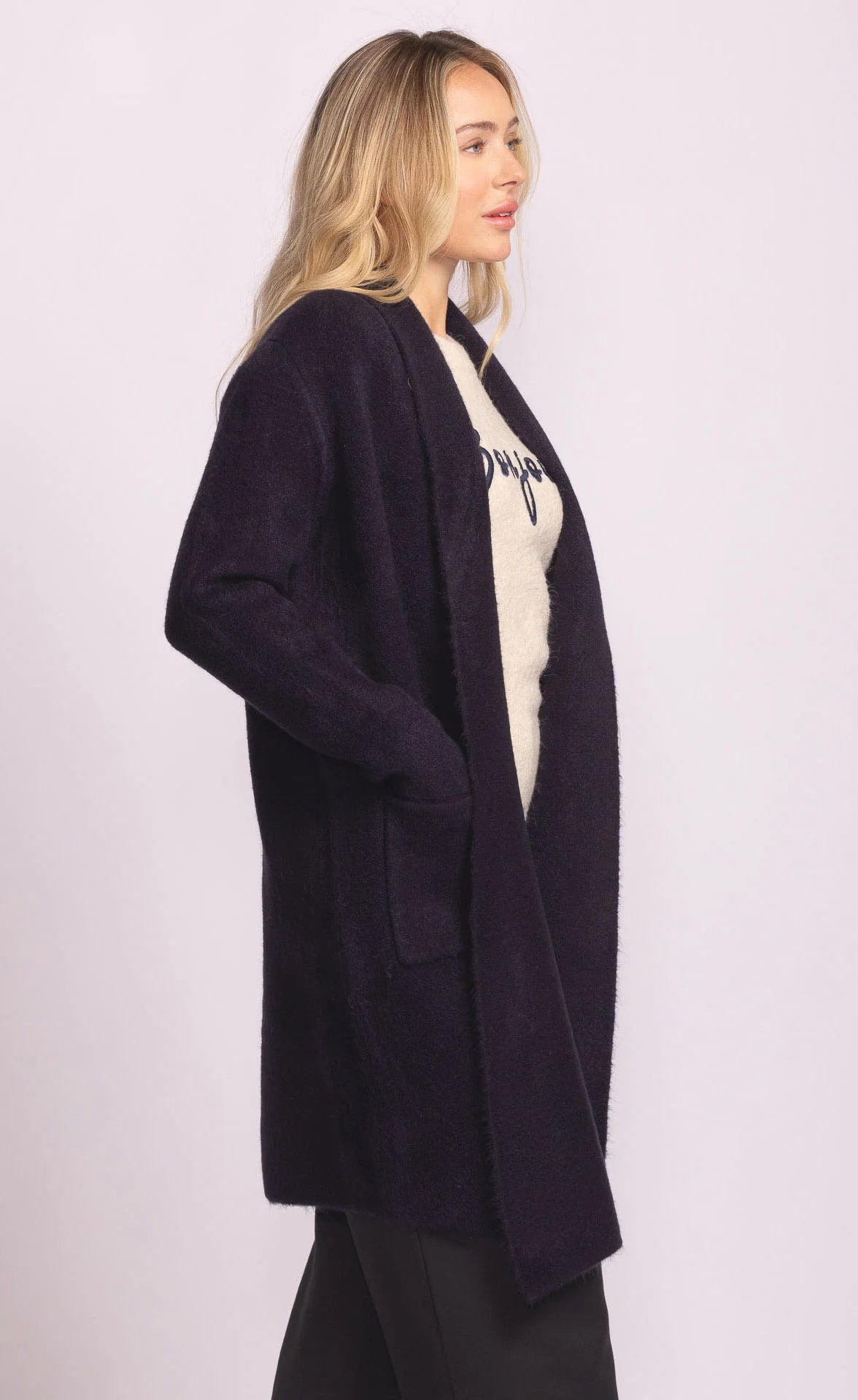 Long winter jacket in dark blue