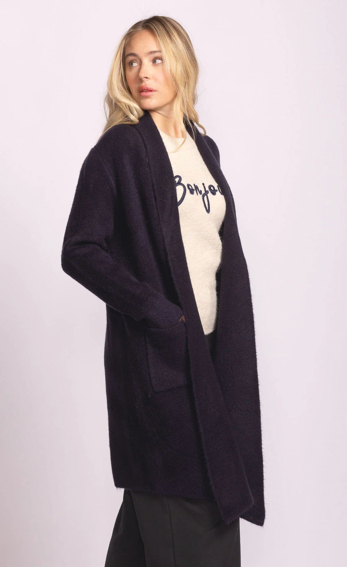 Long winter jacket in dark blue