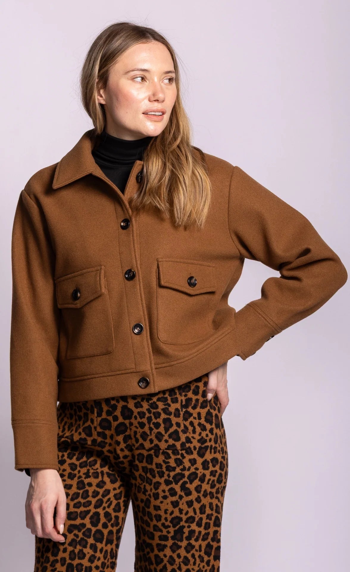 Brown winter coat with buttons and front pockets