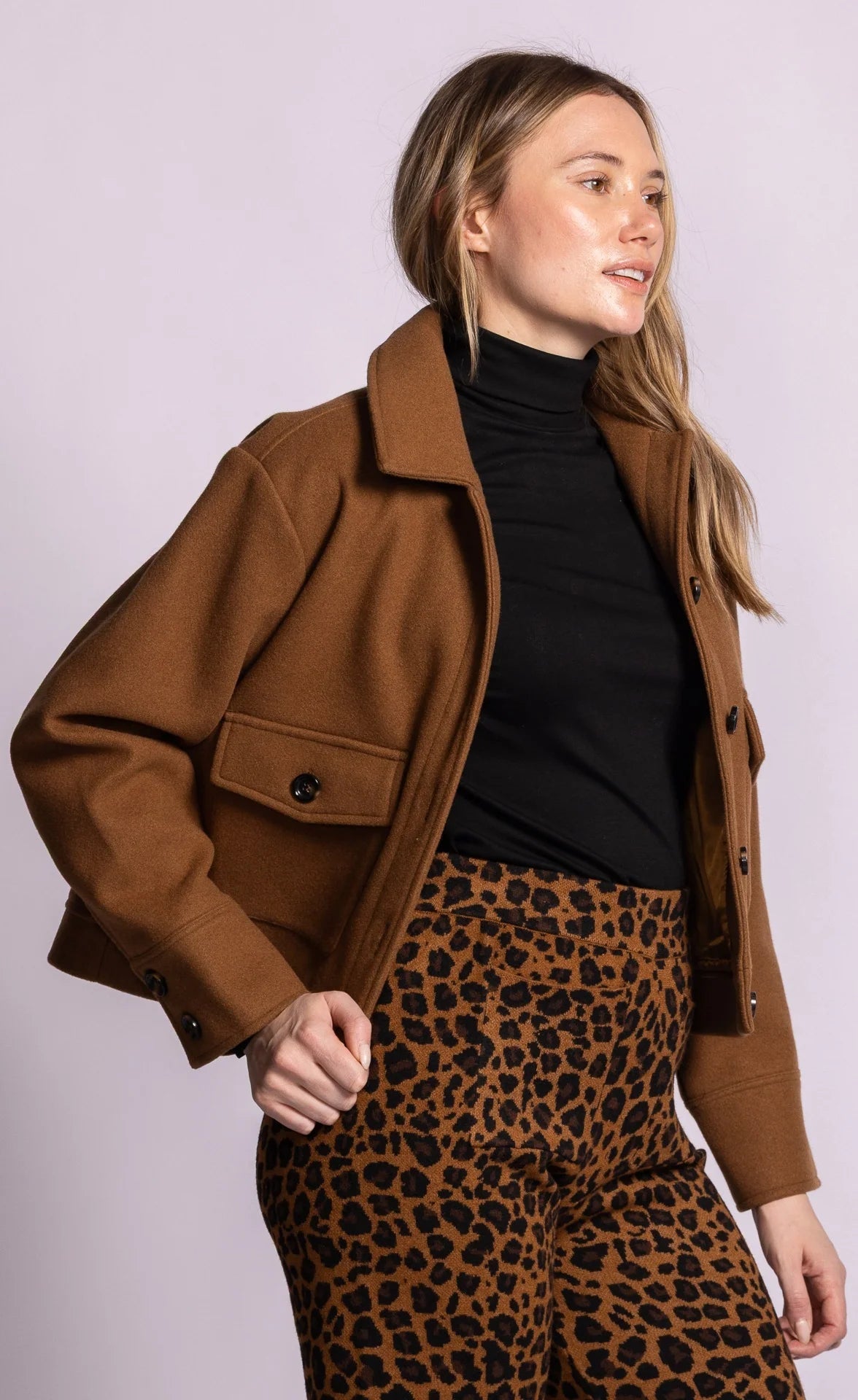 Brown winter coat with buttons and front pockets