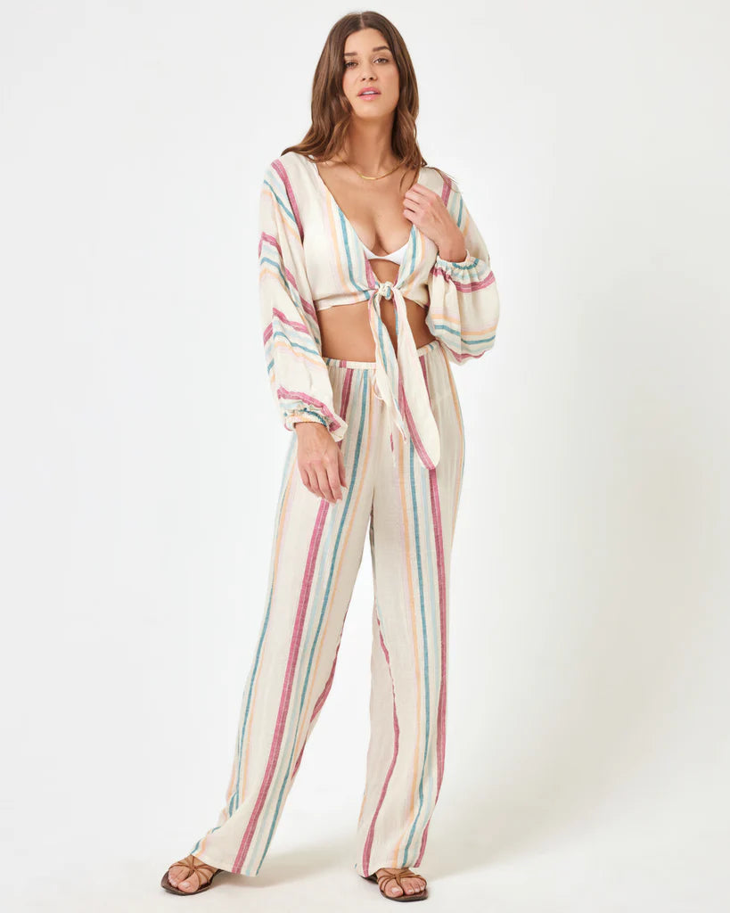 Striped Tie Front Plunging Top