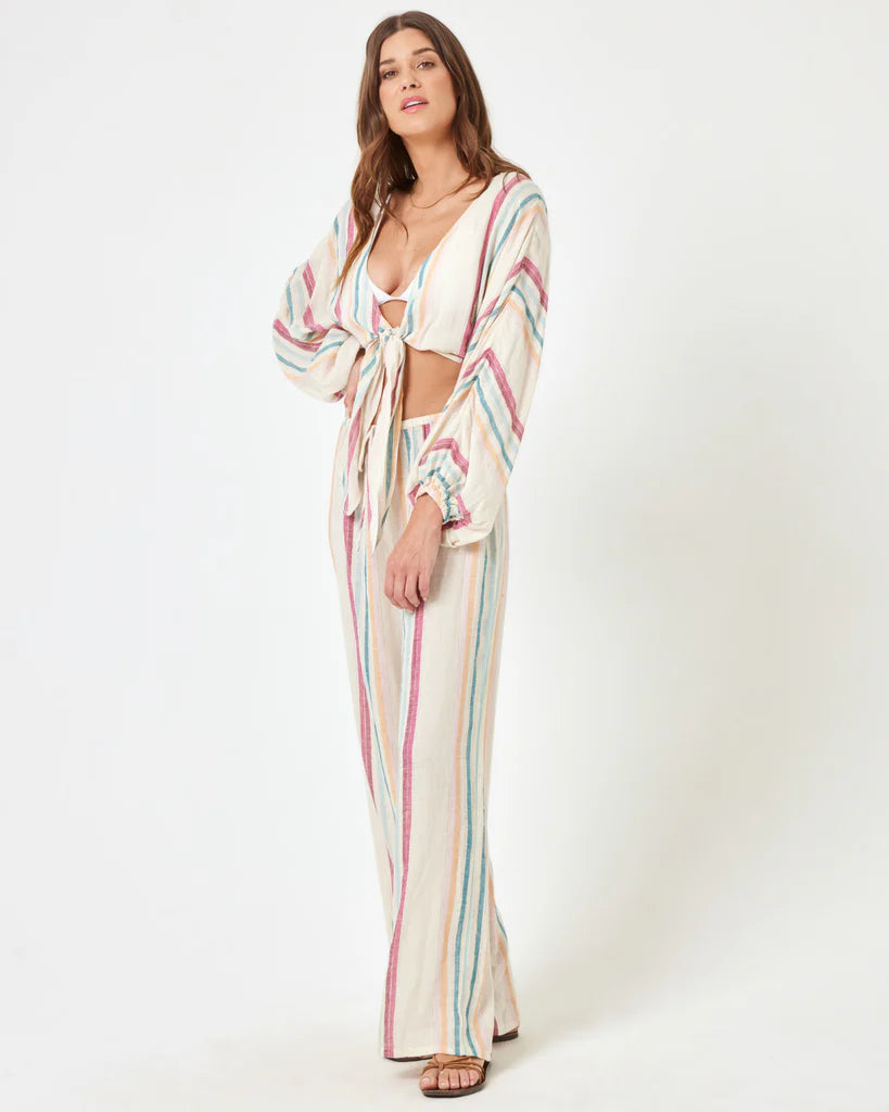 Striped Tie Front Plunging Top