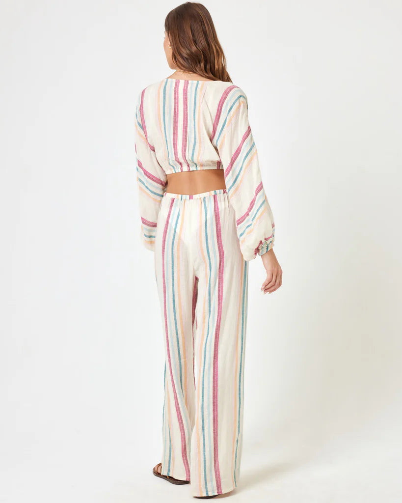 Striped Tie Front Plunging Top