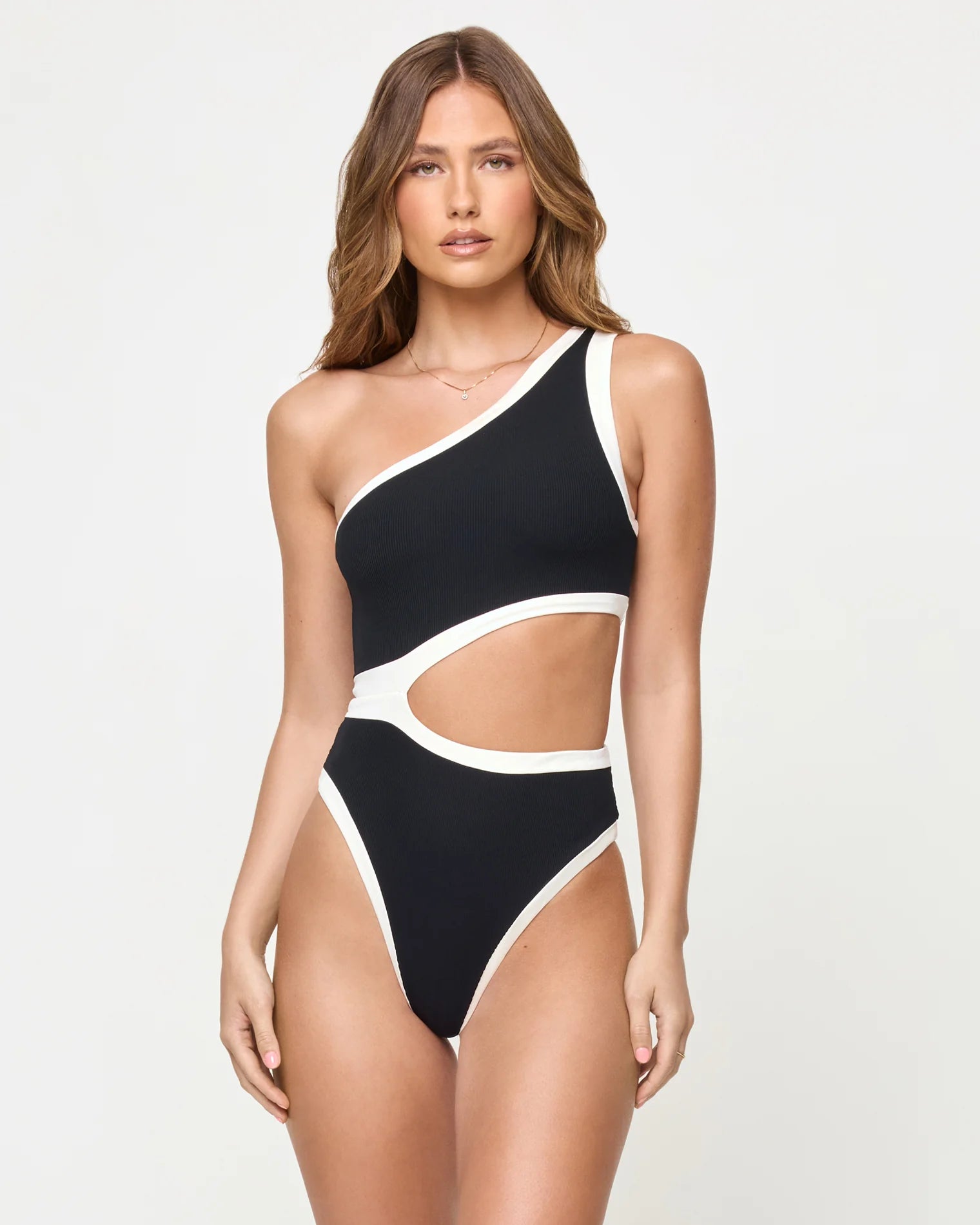One shoulder one piece with side cutout