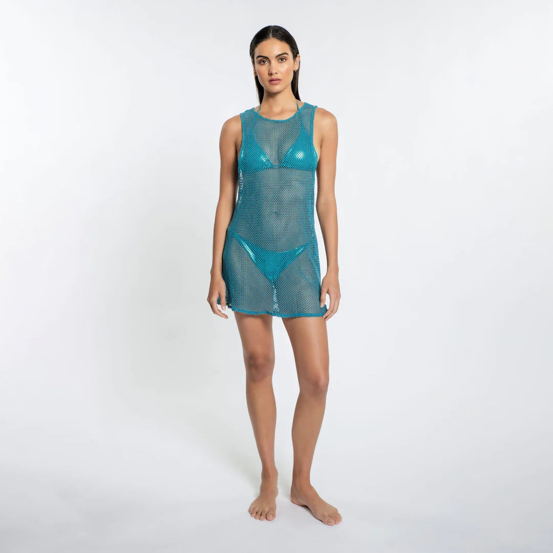 Blue Knit Coverup Mini Dress