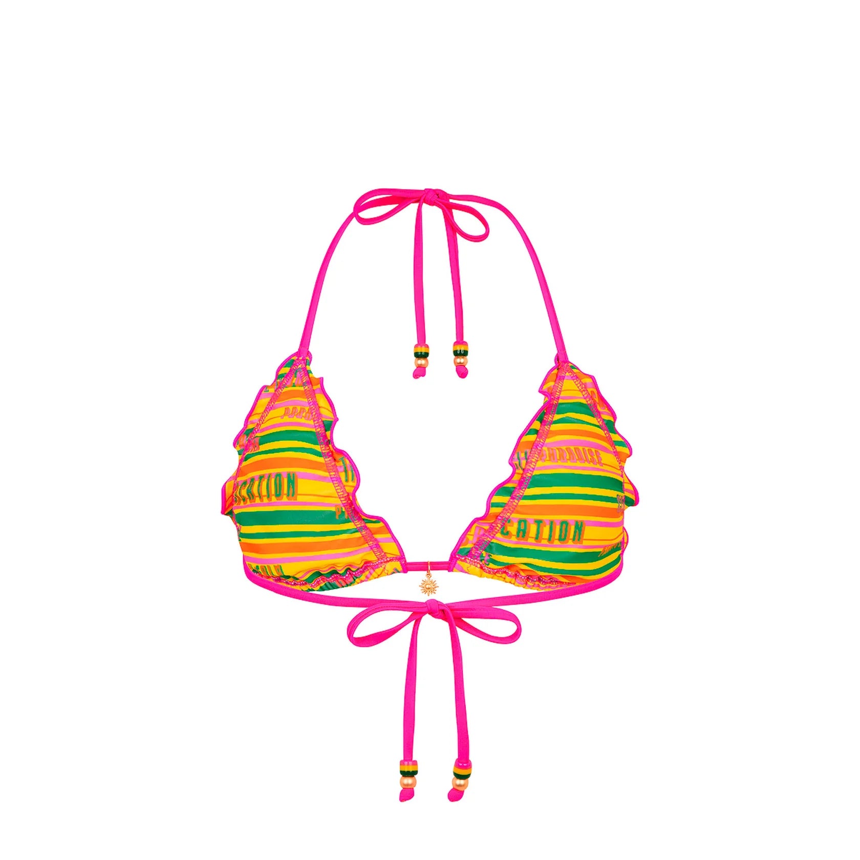 Multicolor triangle top with adjustable fit and ruffled edges