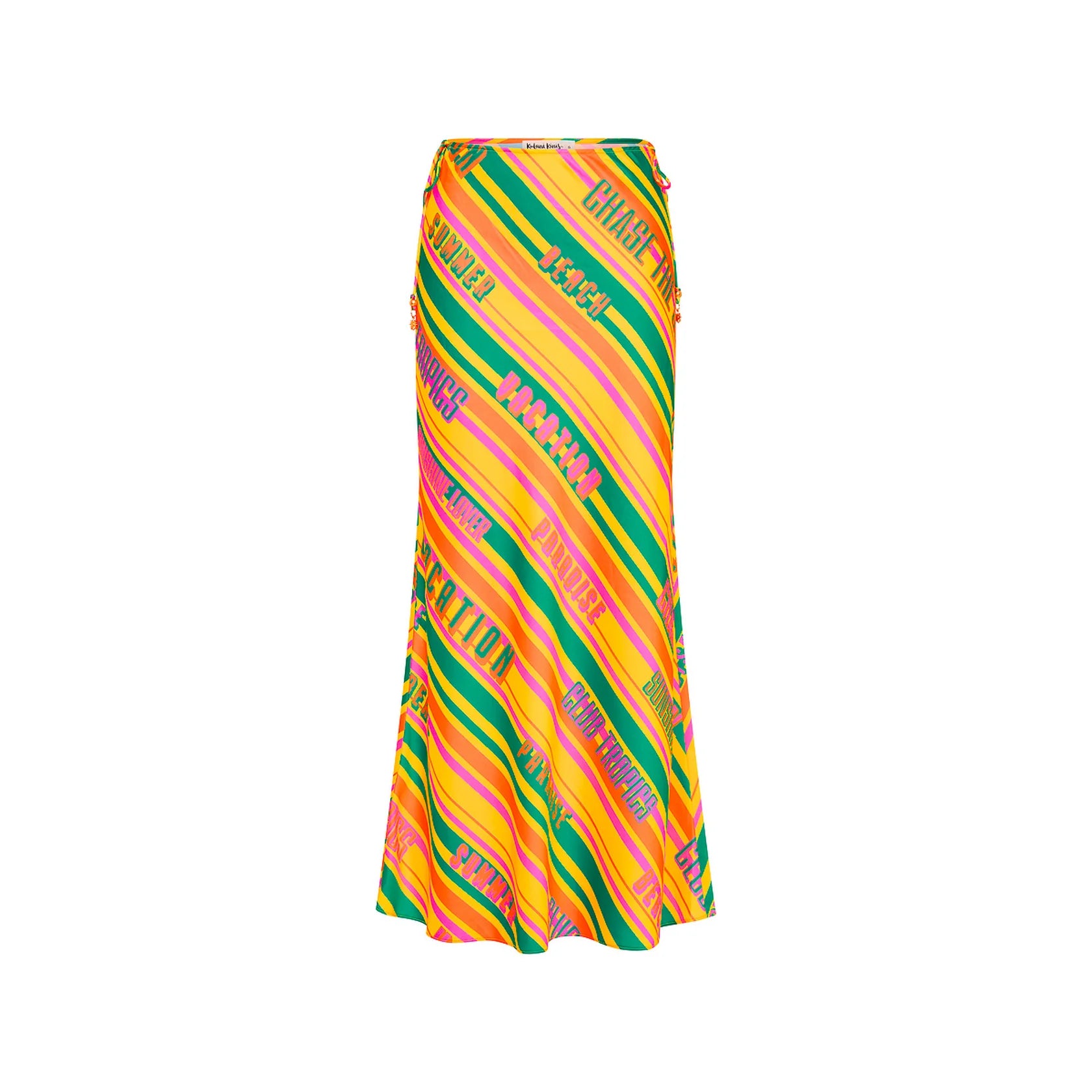 Long satin skirt with tie sides in bright multicolor print