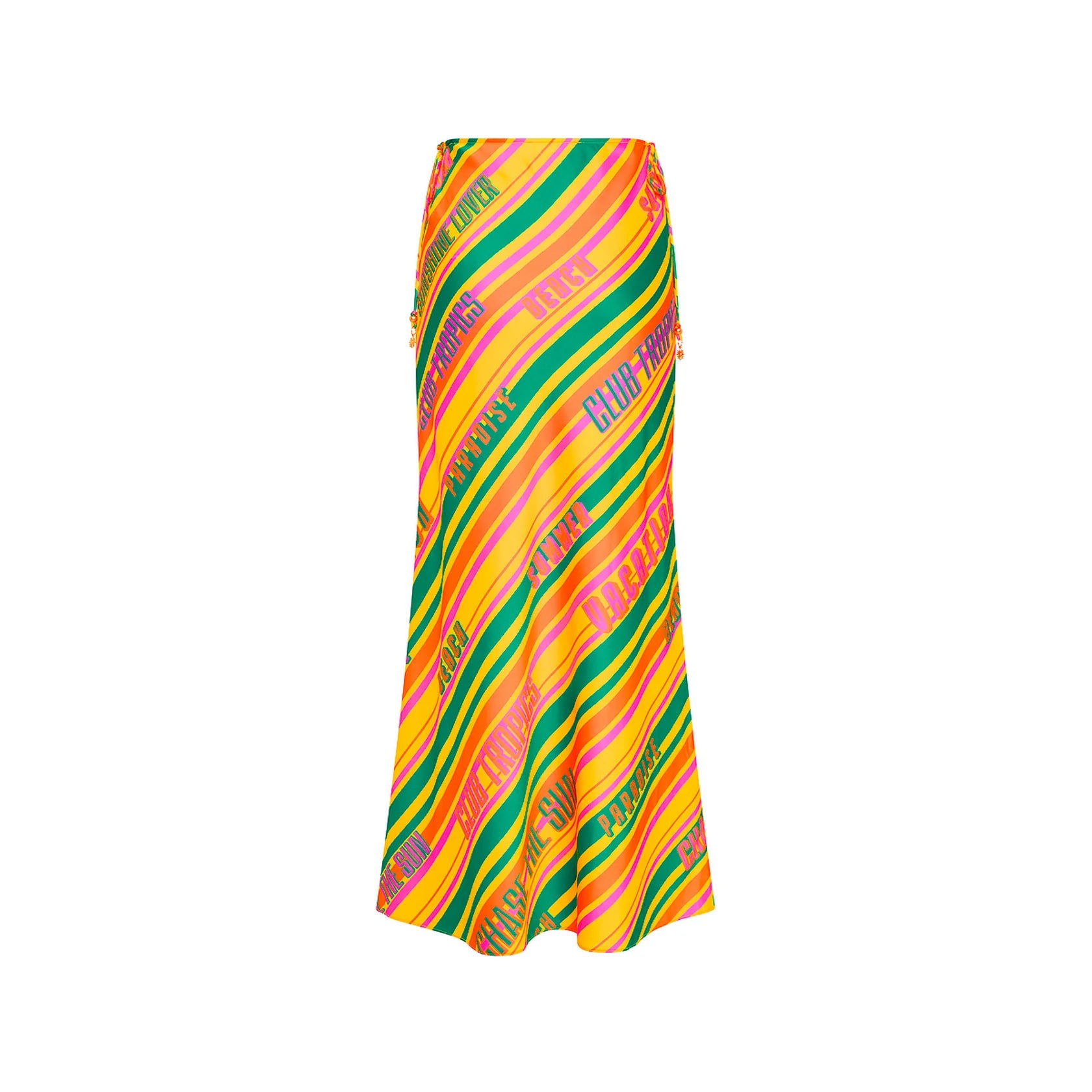 Long satin skirt with tie sides in bright multicolor print