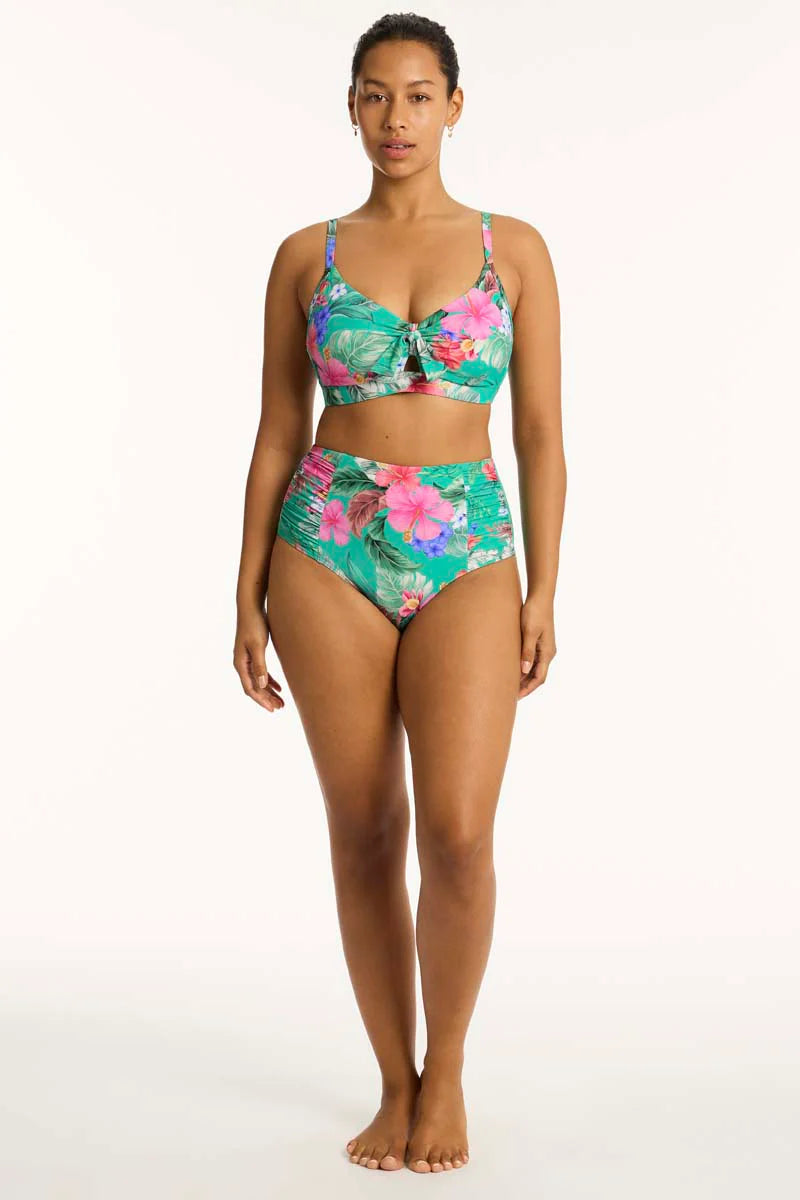 High waist bottom with bright tropical print