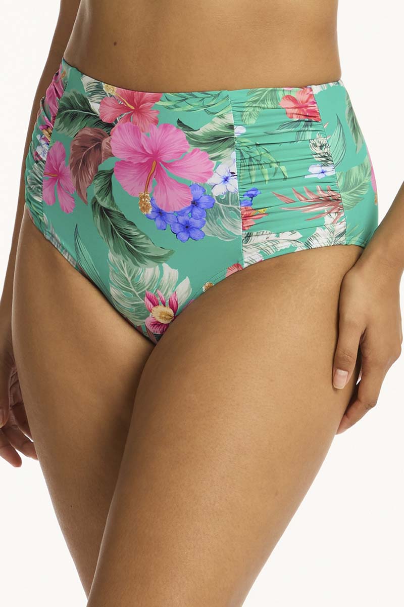 High waist bottom with bright tropical print