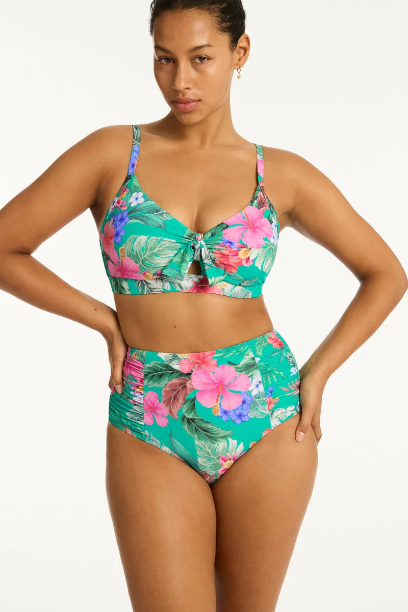 High waist bottom with bright tropical print