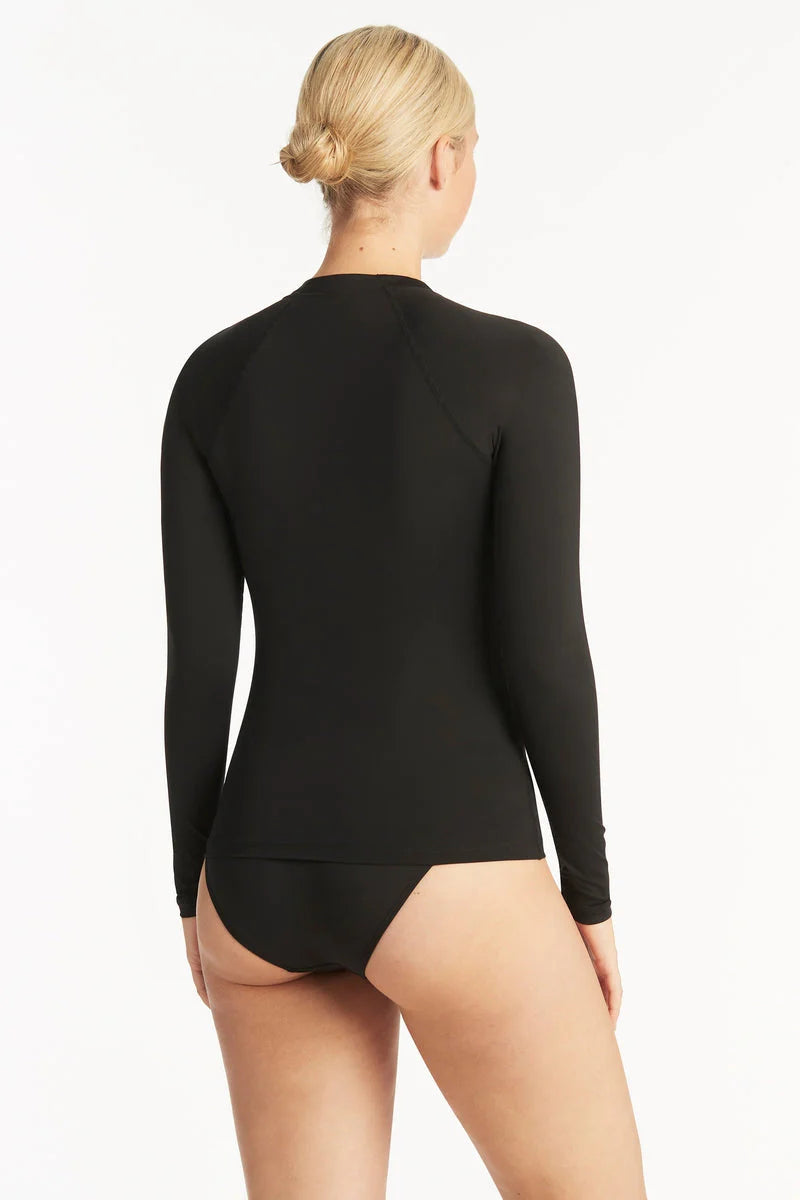 Long sleeve black tankini top with front zipper