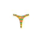 V-shaped thong bottom with decorative rings on one side in multicolor print