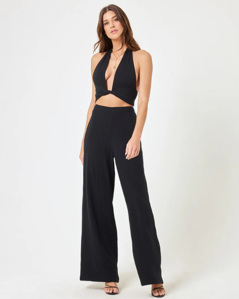 Cotton wide leg pants with a high rise fit in black