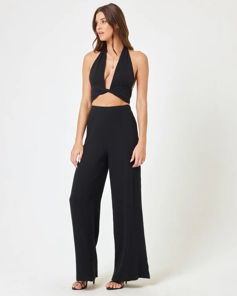 Cotton wide leg pants with a high rise fit in black