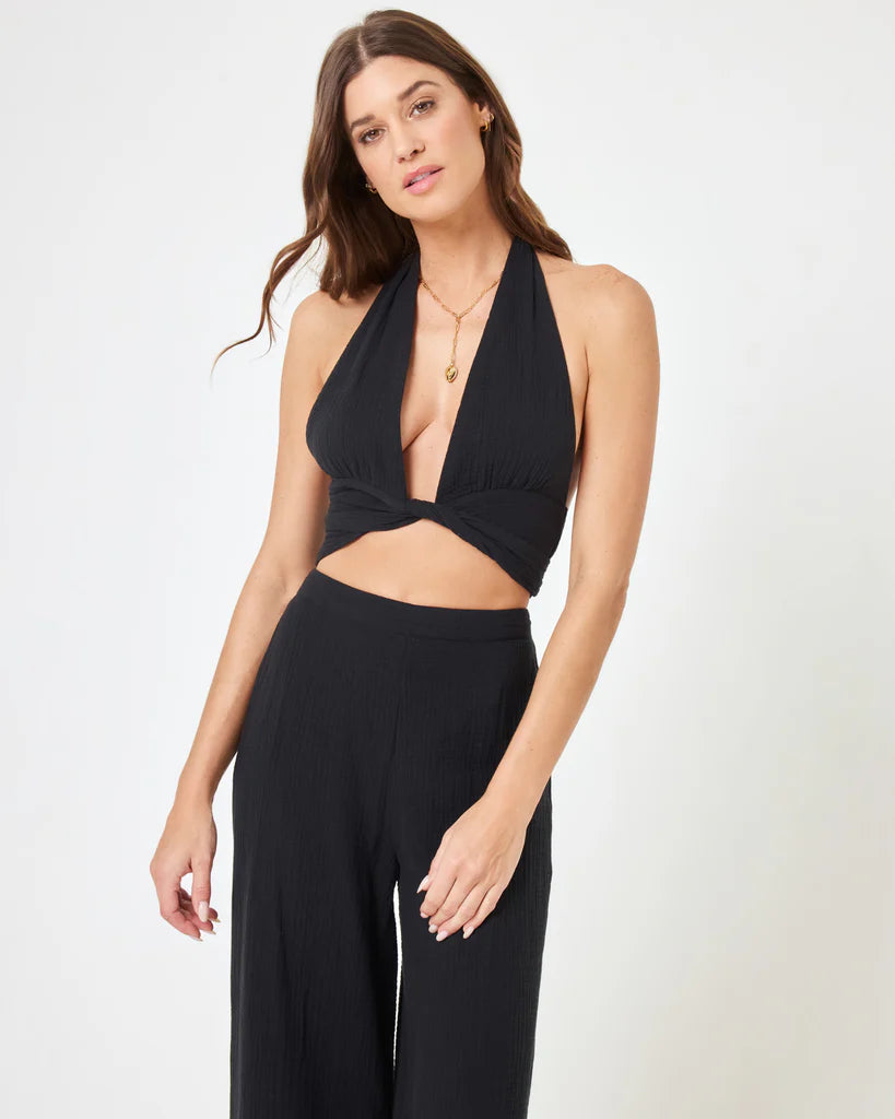 Cotton wide leg pants with a high rise fit in black