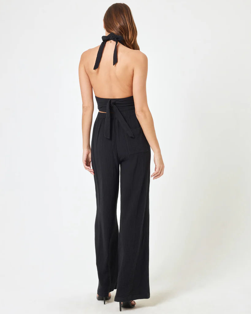 Cotton wide leg pants with a high rise fit in black