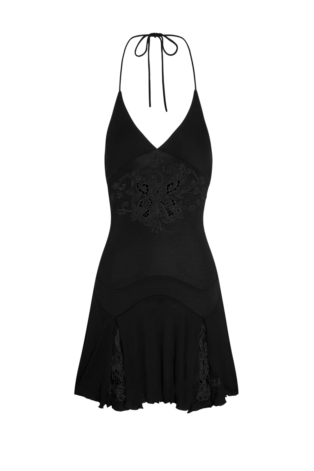 Embroidered Black Mini Dress