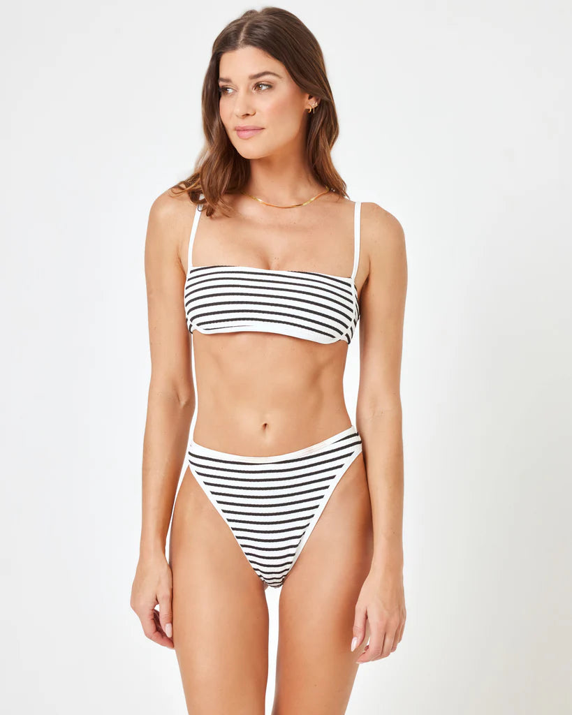 Striped high waist bottom with a high leg cut