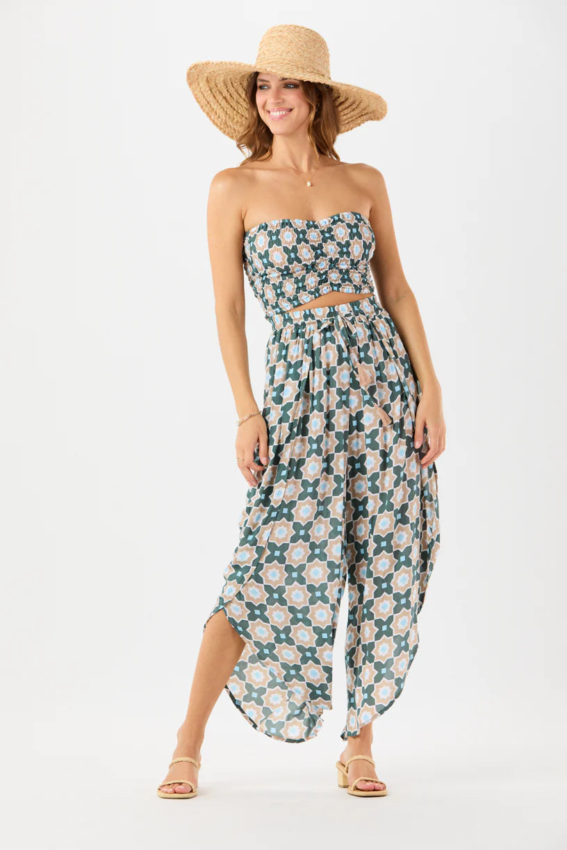 Sleeveless smocked crop top with ruching on the front