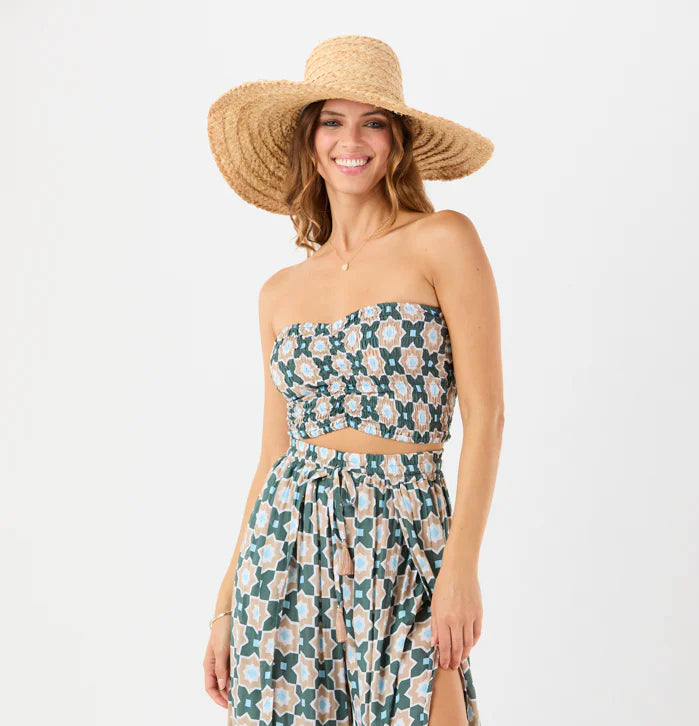 Sleeveless smocked crop top with ruching on the front