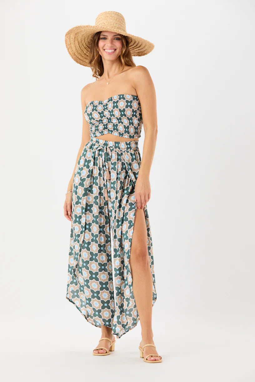 Sleeveless smocked crop top with ruching on the front