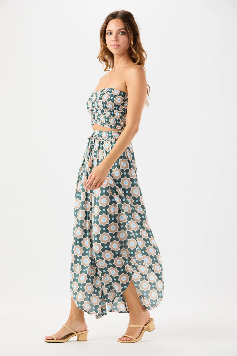 Sleeveless smocked crop top with ruching on the front