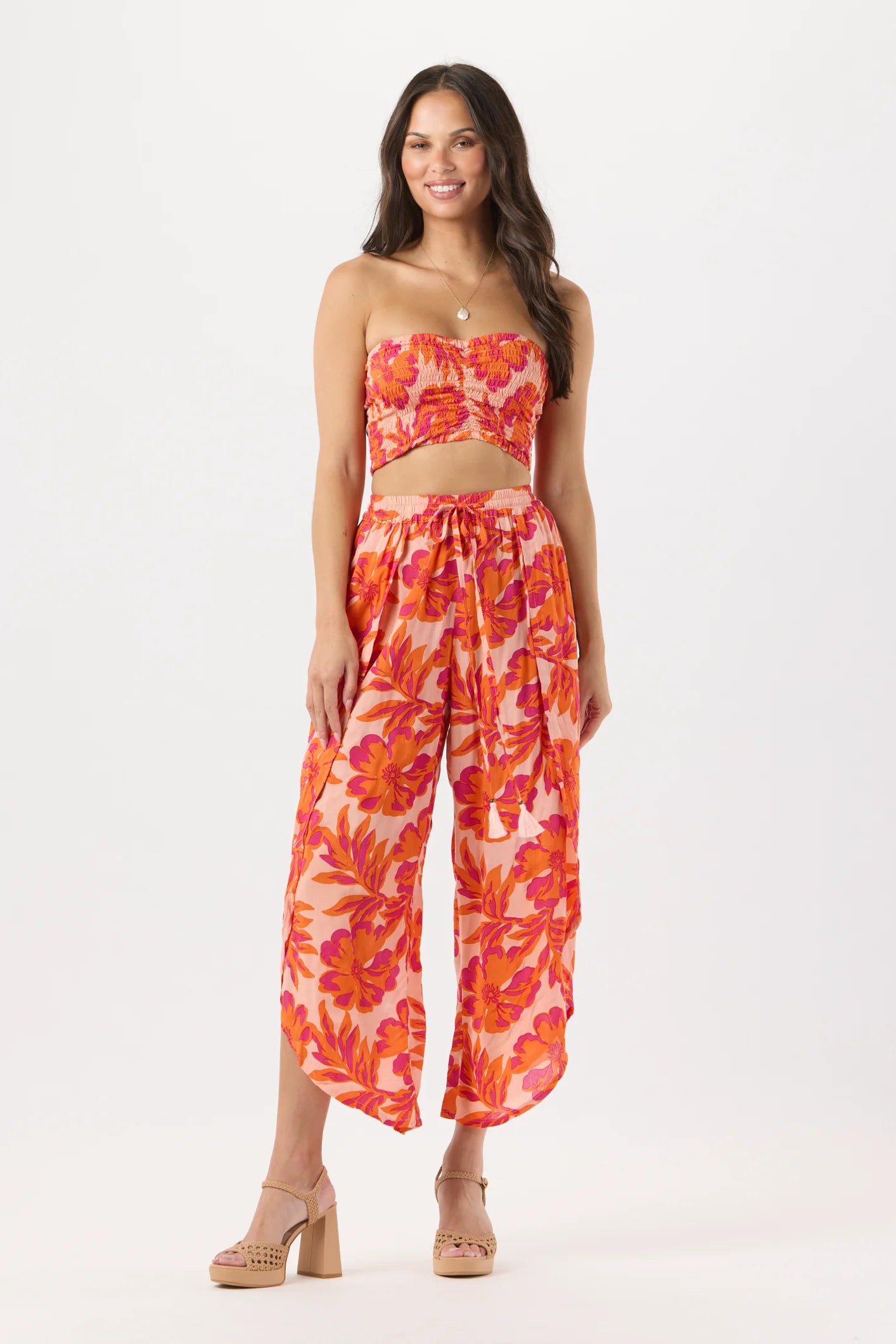 Drawstring Pant With Hawaiian Flower Print