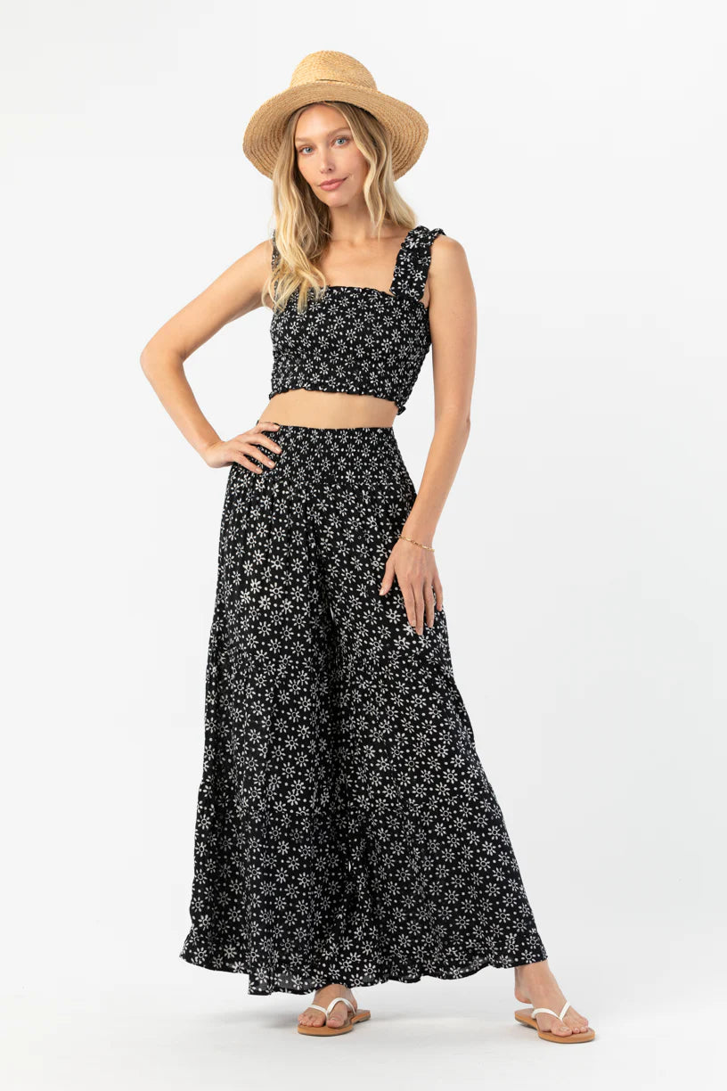 Ruffled sleeve smocked crop top