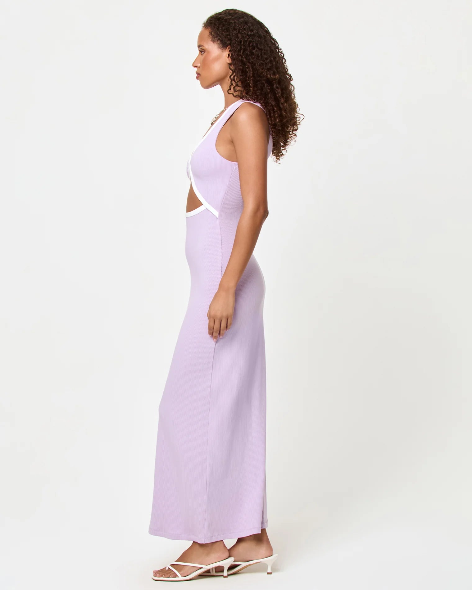 Light purple front cutout dress with cream trim