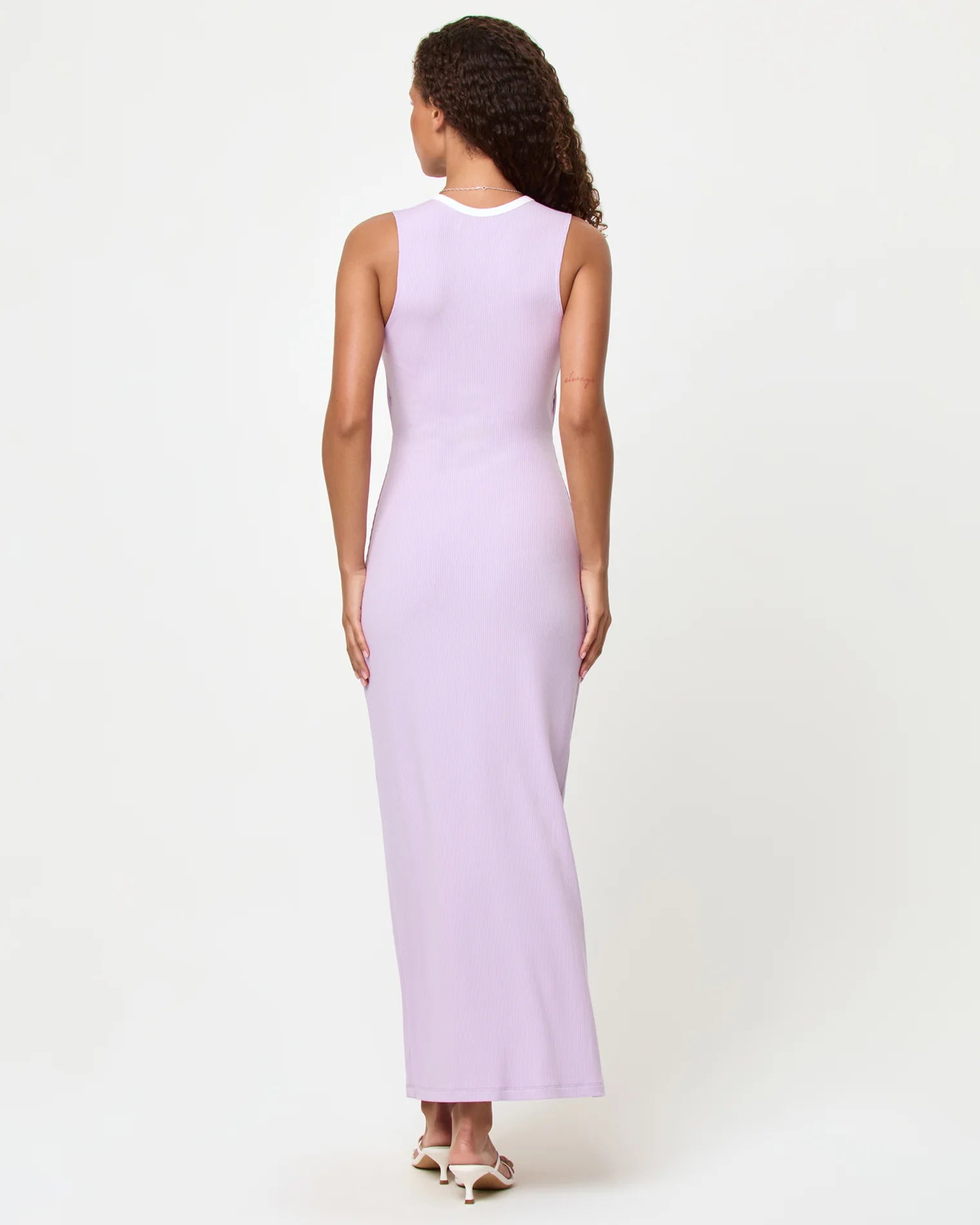 Light purple front cutout dress with cream trim